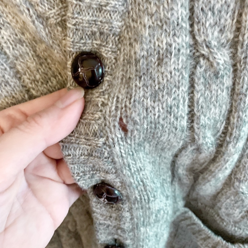Oversized Vintage Grey Wool Cable Knit Cardigan Sweater | Cozy Grandpa Knit - Picture 5 of 6